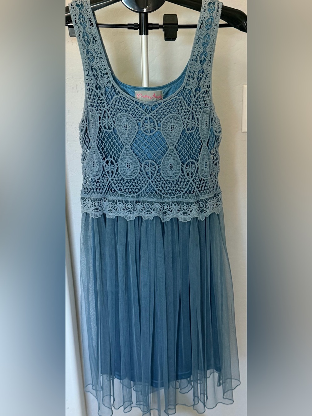 Pretty Angel Dusty Blue Crochet Knit Top